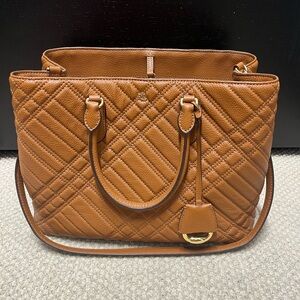 Quilted Tan Leather Tote with Detachable Strap